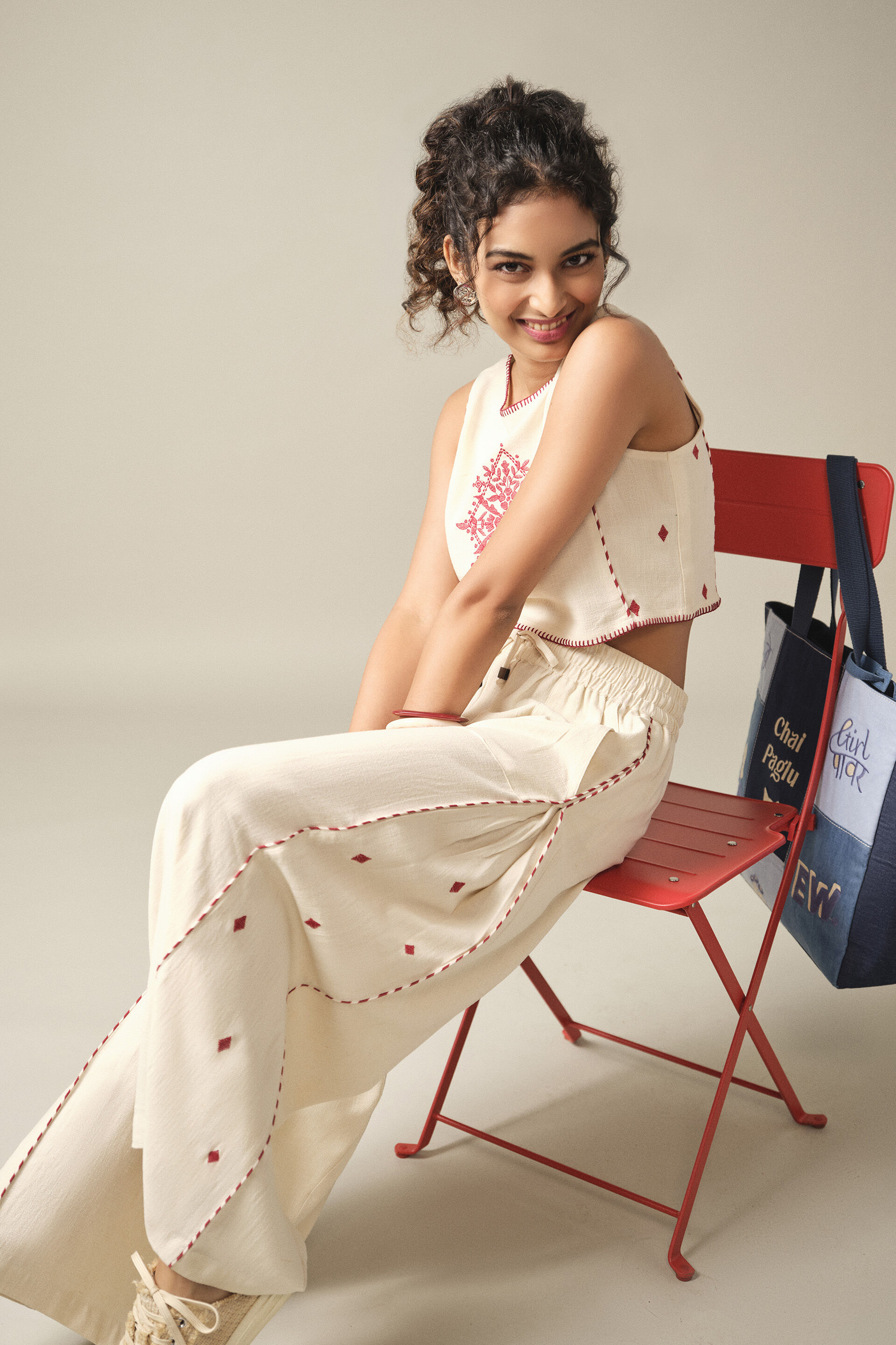 Embroidered Co-ord Set in Natural, Natural, image 2